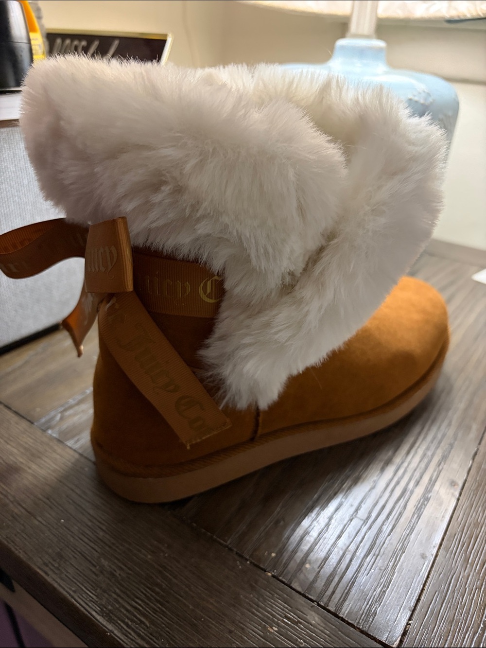Juicy Couture Chestnut Suede Boot with Cream Faux Fur Cuff